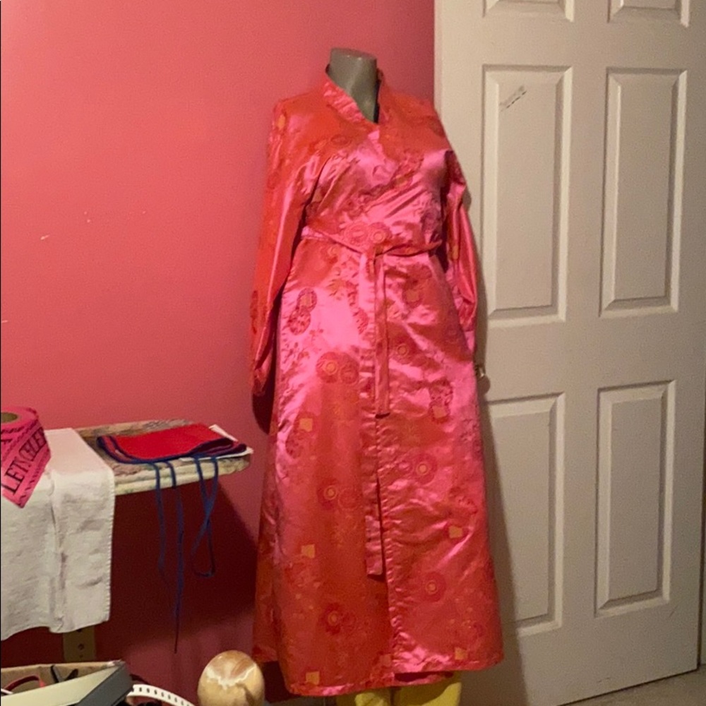 Satin Polyester Dragon Pink Flamingo Wrap Robe